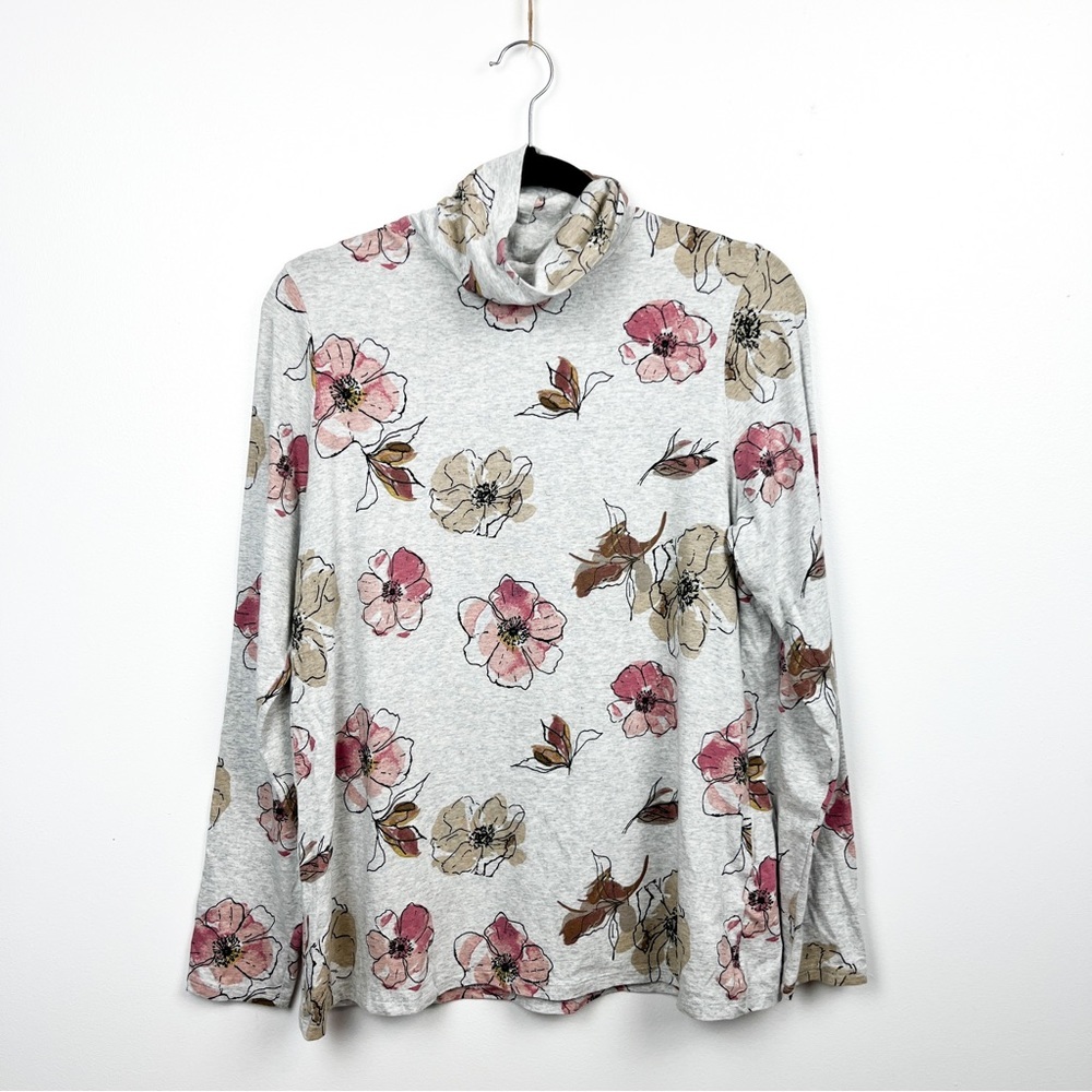 Reitman's Long Sleeve Grey & Pink Floral Turtle Neck